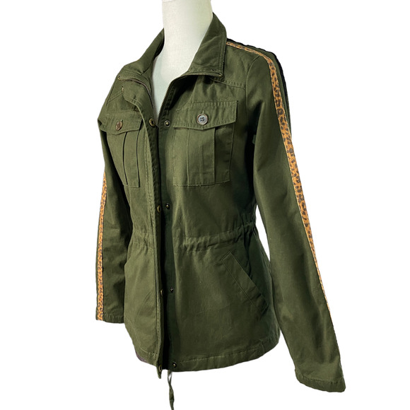 PEYTON JENSEN Womens Size Small Animal Stripe Dark Olive Utility Jacket Evereve - Picture 3 of 7